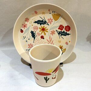 Pillowfort BPA Free Melamine Child Cup and Plate Flower Ladybug Cactus Sunset